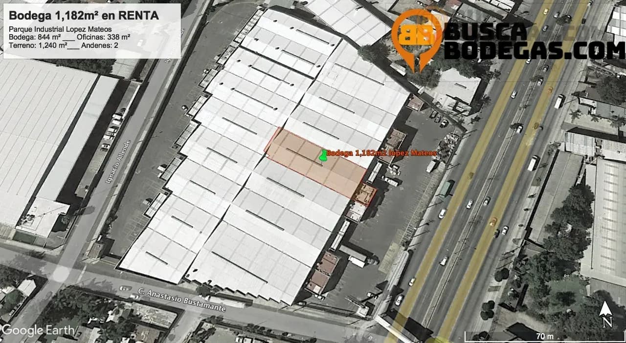 Bodega 1,182m2 en Renta - Dentro de parque en Av. López Mateos y Periferico, Zapopan